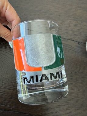 Univ of Miami Orange & Green Glass Tumbler with Raised Logo